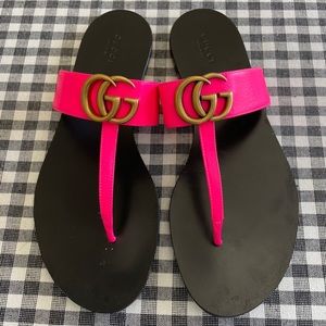 Leather thong sandal with Double G Hot Pink - 40.5